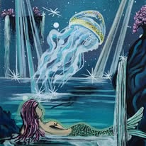 Toile : sirène et méduse lumineuse